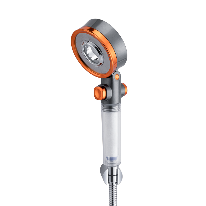 Mila Aquaflex Hand Shower- MBHC0207CR, Hand Shower With Double Sided Water Outlet, Chrome and Copper Finish, 3 Function Filter Shower: Mist Spray/Rain/High Pressure Spray